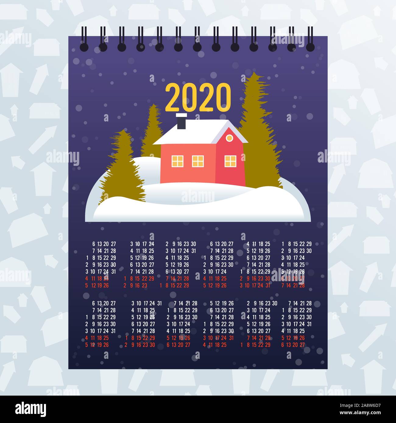 Calendrier 2020 lune joyeux noël bonne année fêtes concept vector illustration Illustration de Vecteur