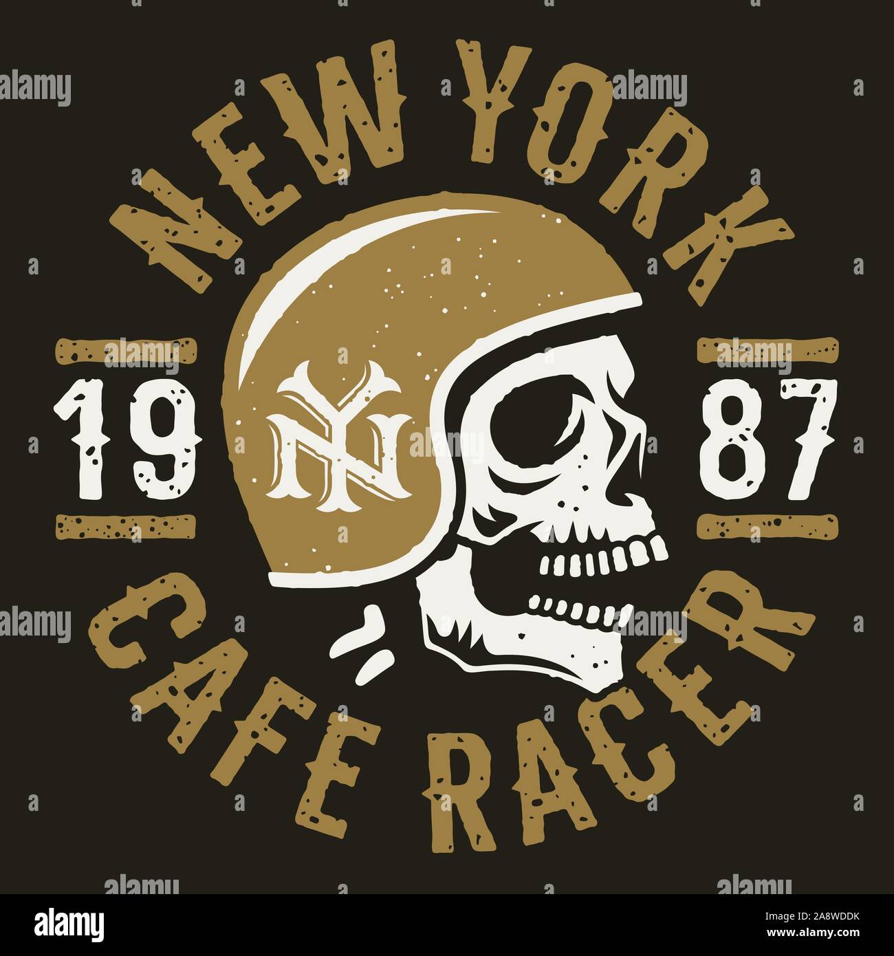 Crâne et casque de moto. Cafe Racer slogan typographie pour t shirt design. T-shirt print graphiques sur le thème de la moto Illustration de Vecteur