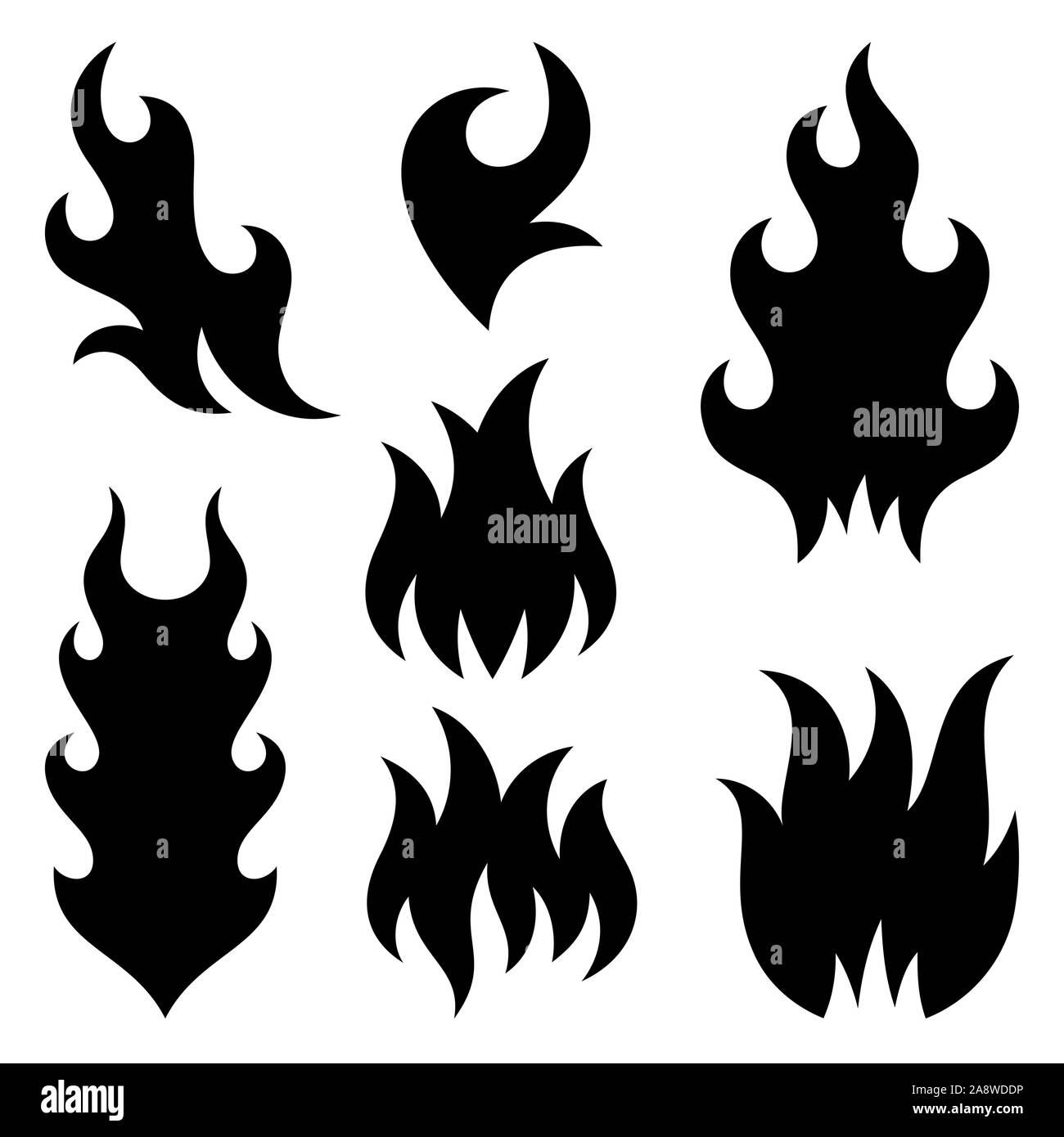 Fire Flames icônes isolé sur fond blanc. Vector Illustration de Vecteur