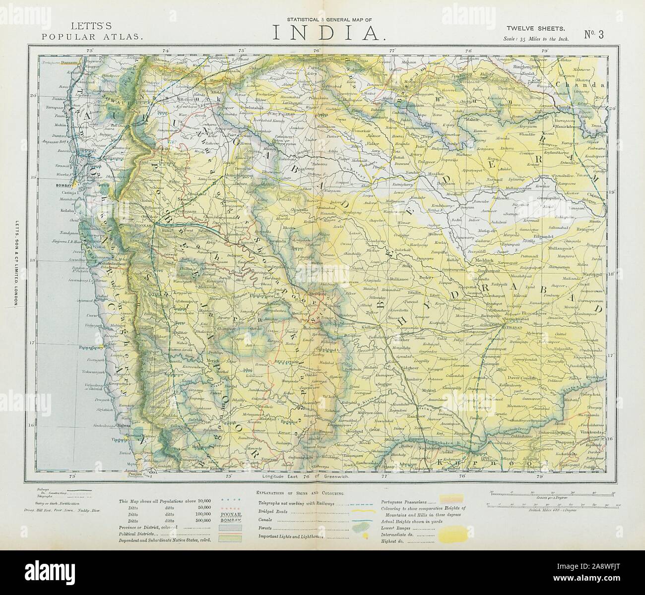 L'OUEST DE L'Inde britannique Maharashtra Bombay Mumbai Pune Goa Chemins LETTS 1883 map Banque D'Images