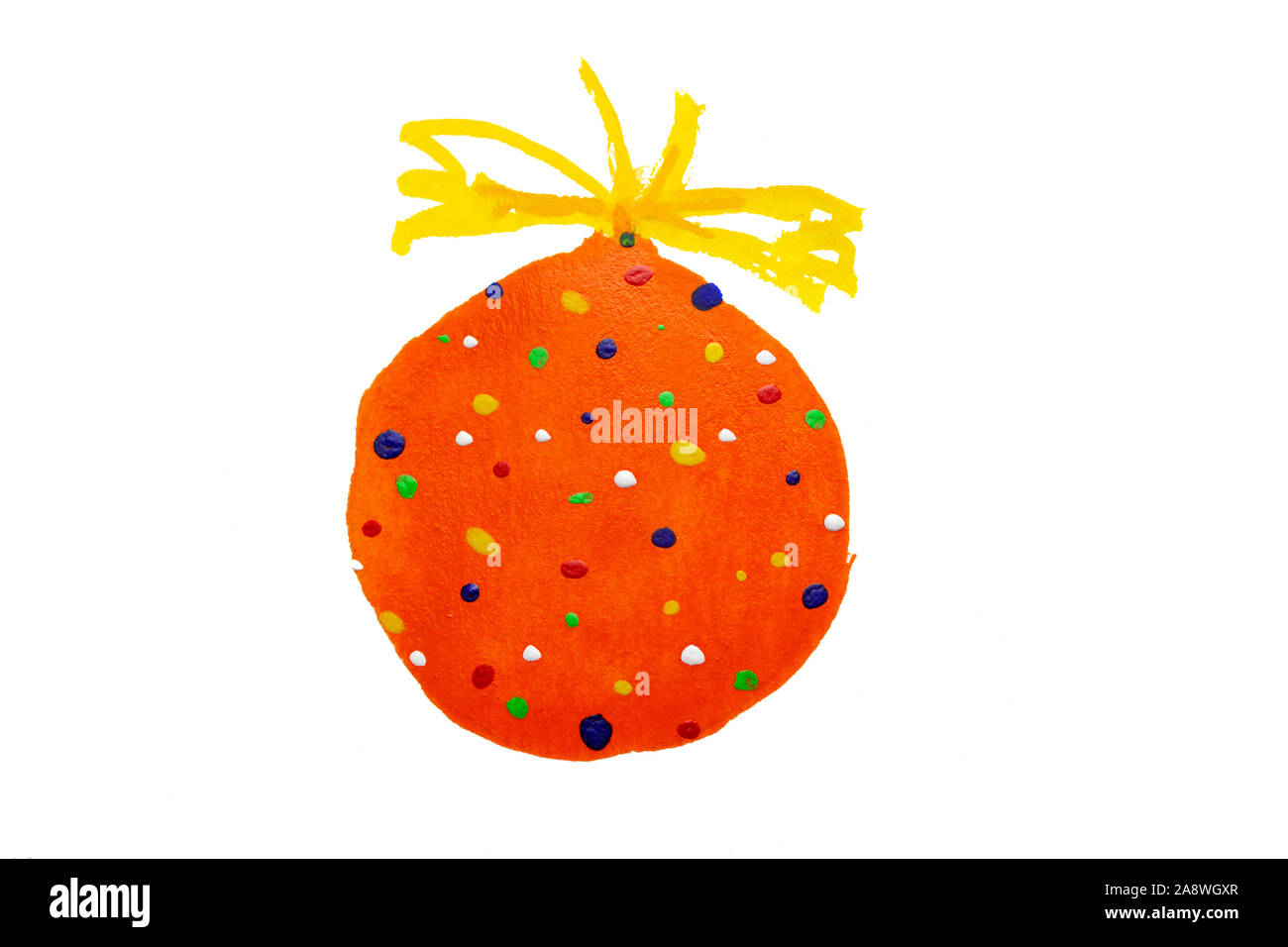 Aquarelle peinture dessin d'orange Christmas bauble sphere ball, isolé Banque D'Images