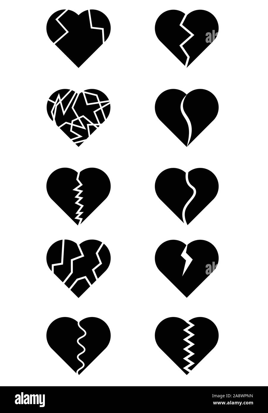 Collection coeurs brisés noir Illustration de Vecteur