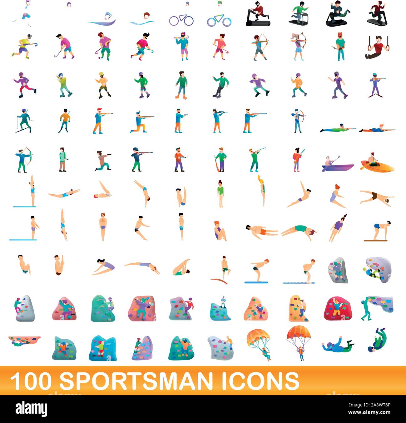 100 sportsman icons set. Cartoon illustration de sportsman 100 icônes vector set isolé sur fond blanc Illustration de Vecteur