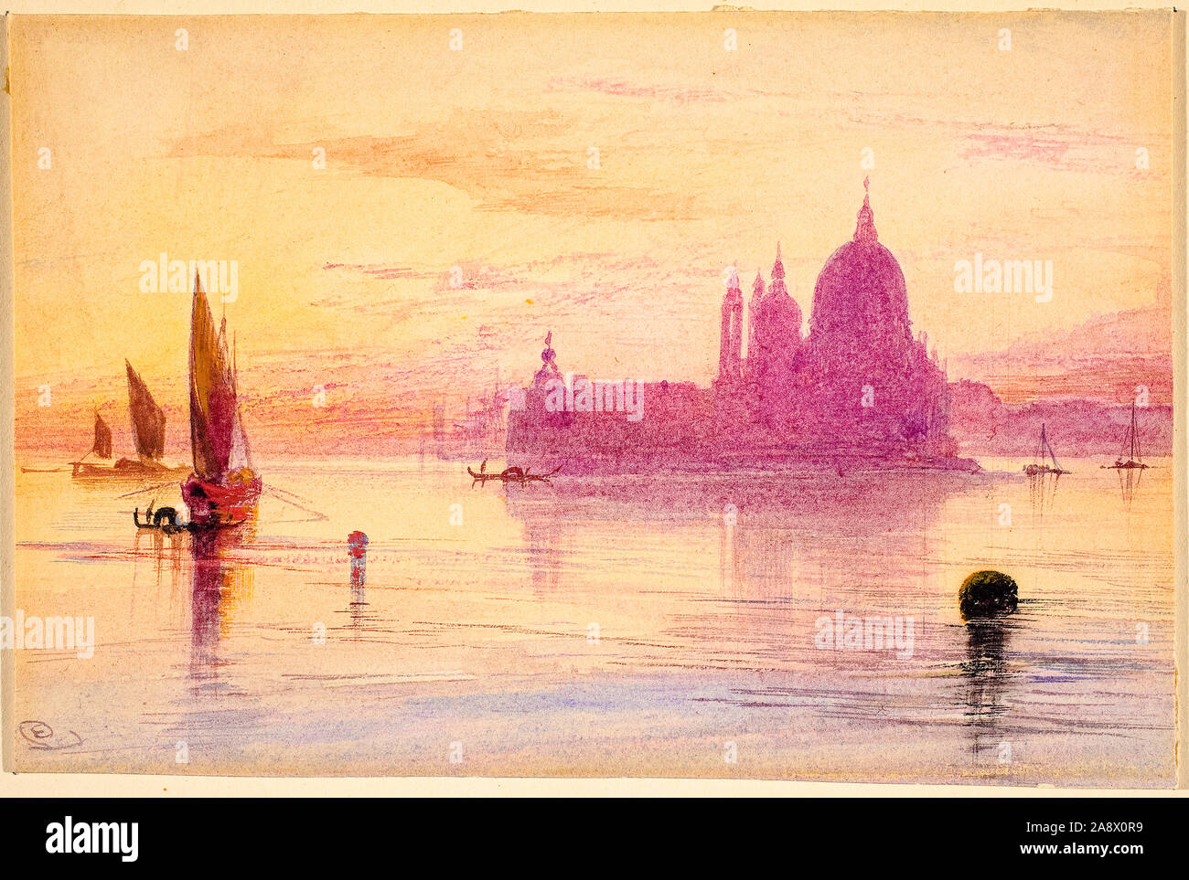 Edward Lear, Santa Maria della Salute, Venise, au coucher du soleil, la peinture de paysages, 1865-1884 Banque D'Images