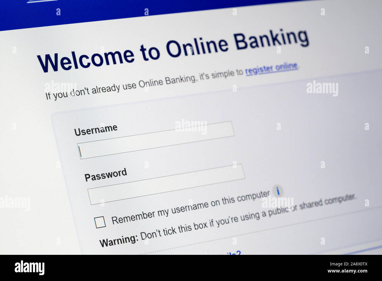 Un journal d'opérations bancaires sur Internet page web sur un écran d'ordinateur, UK Banque D'Images