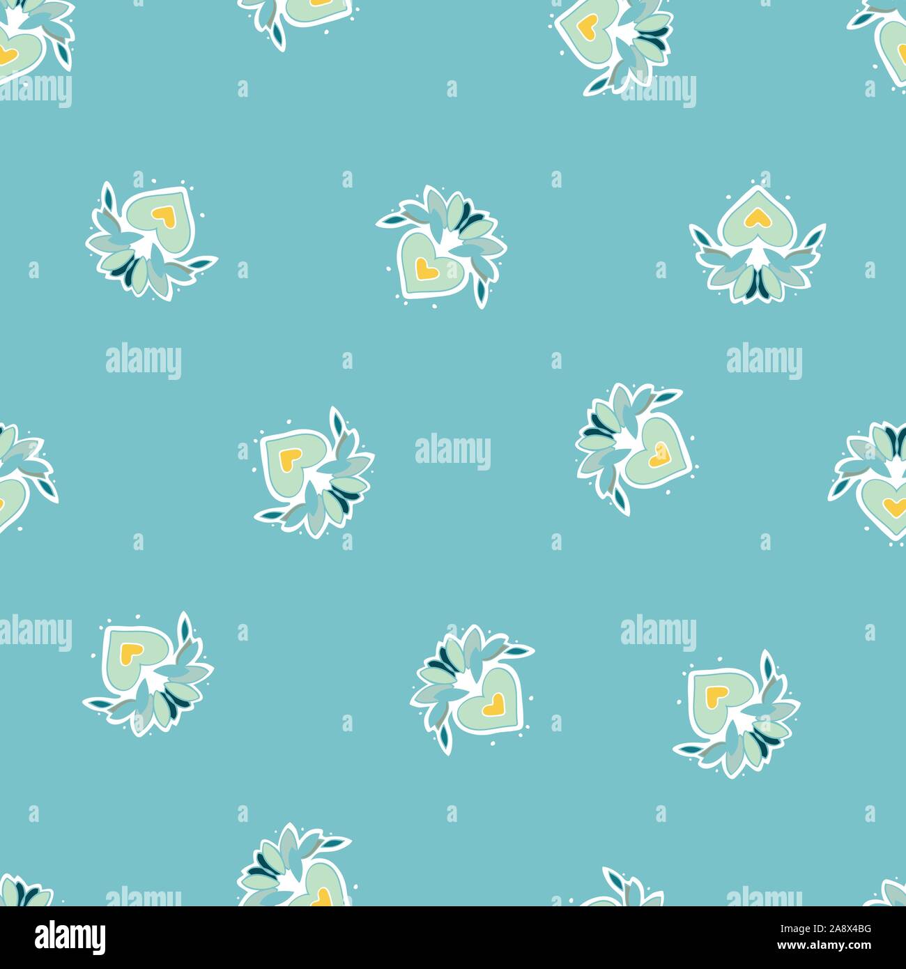 Folklore coeur floral fantasy background vector pattern. Bleu et blanc parure ethnique arrière-plan. Pour la conception du papier cadeau, nappe de tissu, ou partie de la décoration de serviette imprimer. Illustration de Vecteur