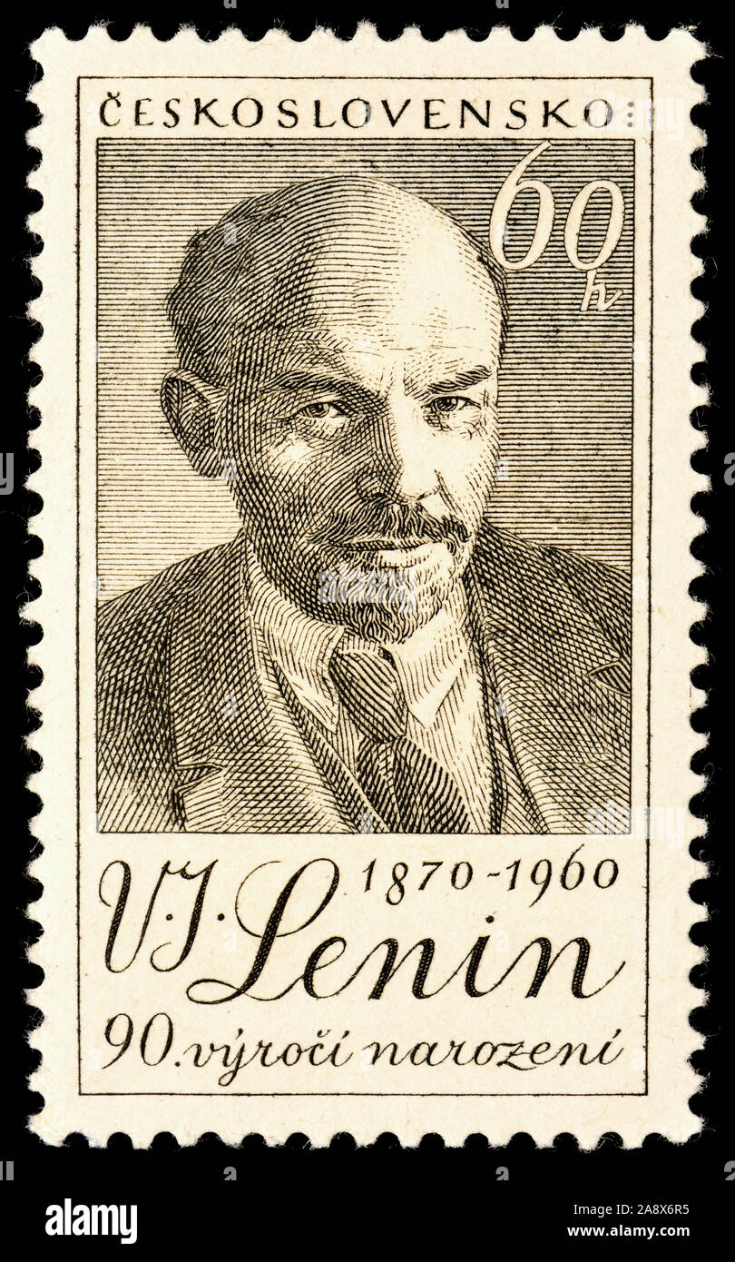 Timbre-poste tchèque (1960) : 90e anniversaire de naissance de Lénine Banque D'Images