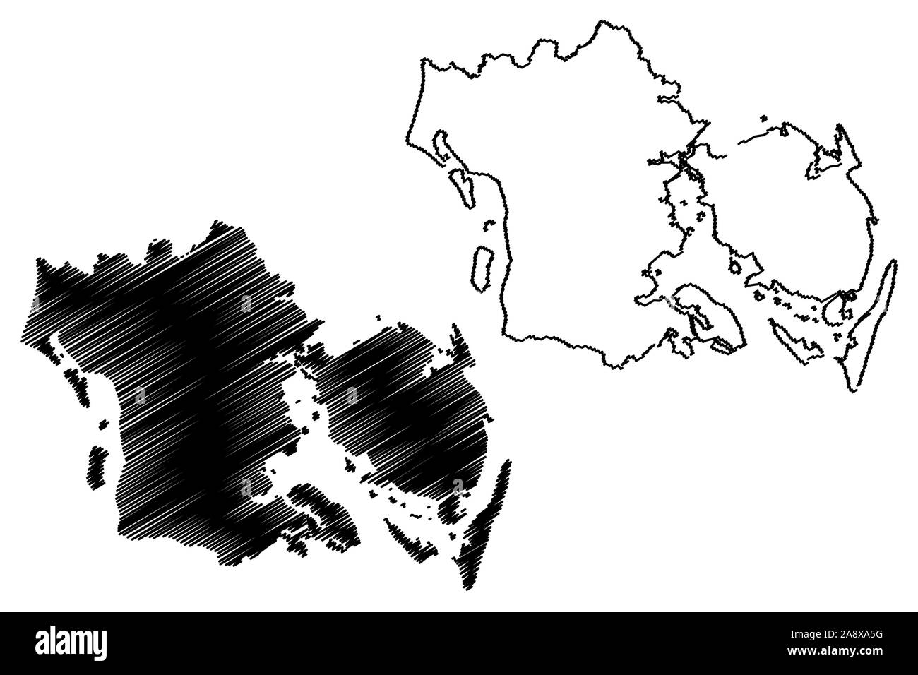 Région du Danemark du Sud (Royaume de Danemark) map vector illustration gribouillage, croquis Danemark du Sud la carte Illustration de Vecteur
