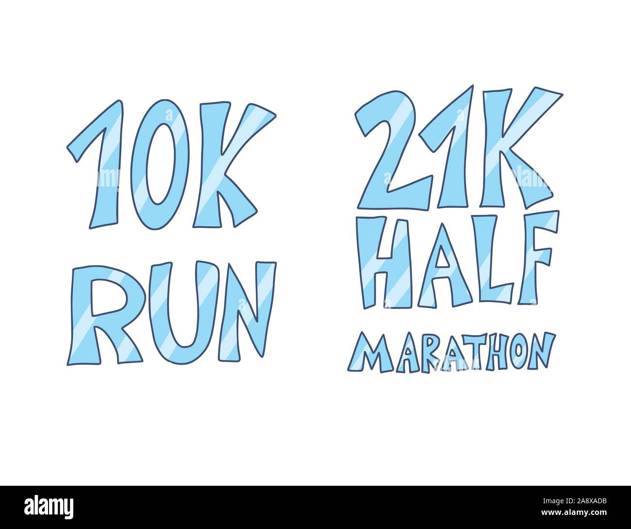 10k et 21k demi-marathon courir texte. Vector illustration. Illustration de Vecteur
