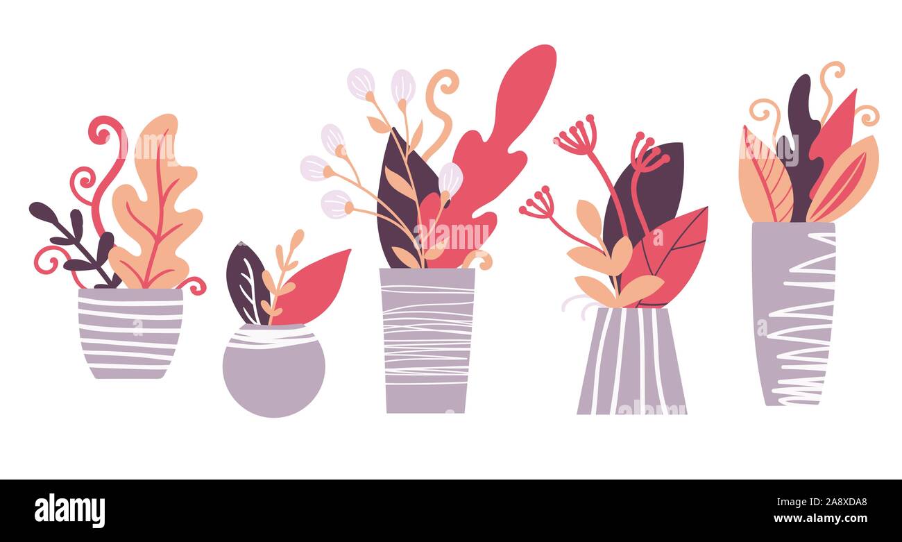 Les plantes à la main. Les pots de fleurs et des jardinières. Vector illustration. Illustration de Vecteur