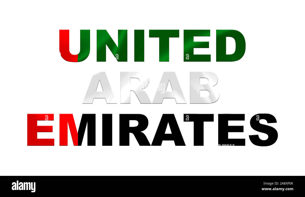 'Emirats Arabes Unis' Art sur le lettrage Emirats Arabes Unis Drapeau. Banque D'Images