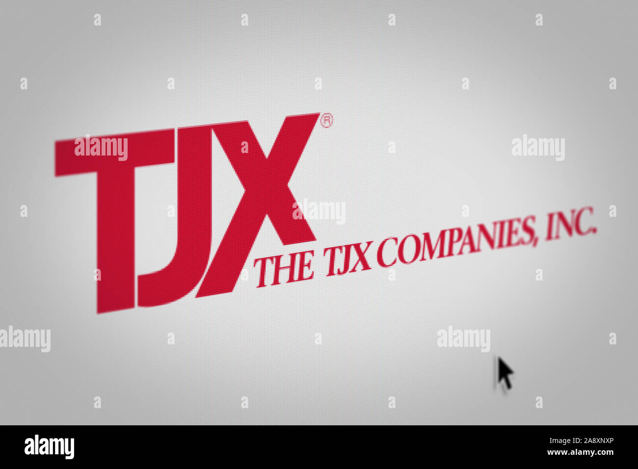 Logo de l'entreprise publique TJX Companies Inc. affiché sur un écran d'ordinateur en gros plan. Credit : PIXDUCE Banque D'Images