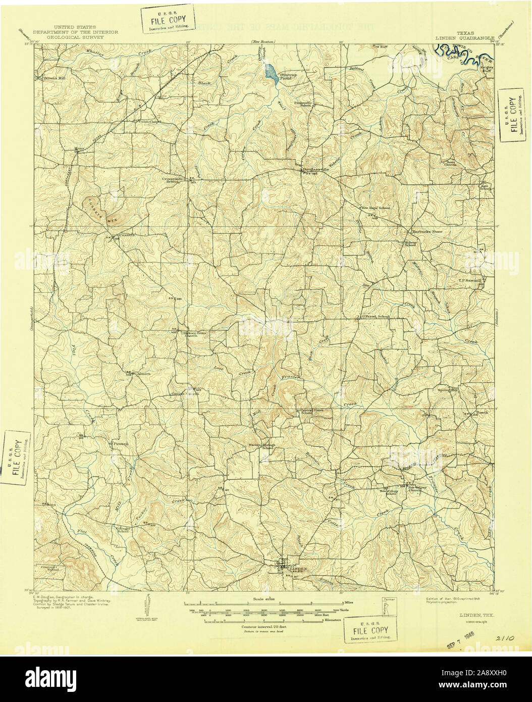 Carte TOPO USGS Texas TX Linden 1104271910 Restauration 62500 Banque D'Images