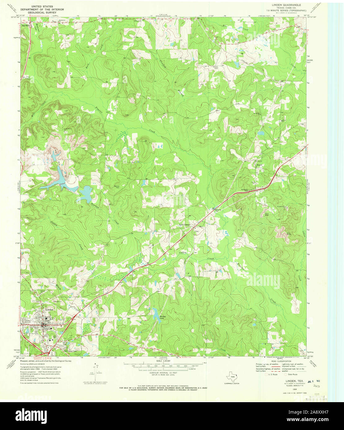 Carte TOPO USGS Texas TX Linden 1104281969 Restauration 24000 Banque D'Images