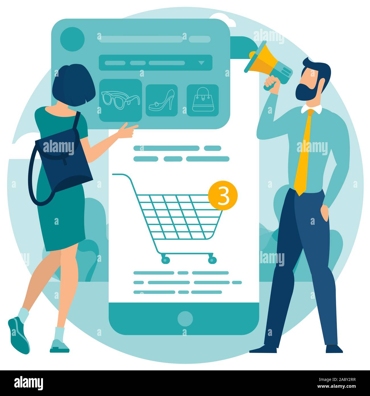 Le marketing mobile et l'achat en ligne Illustration de Vecteur