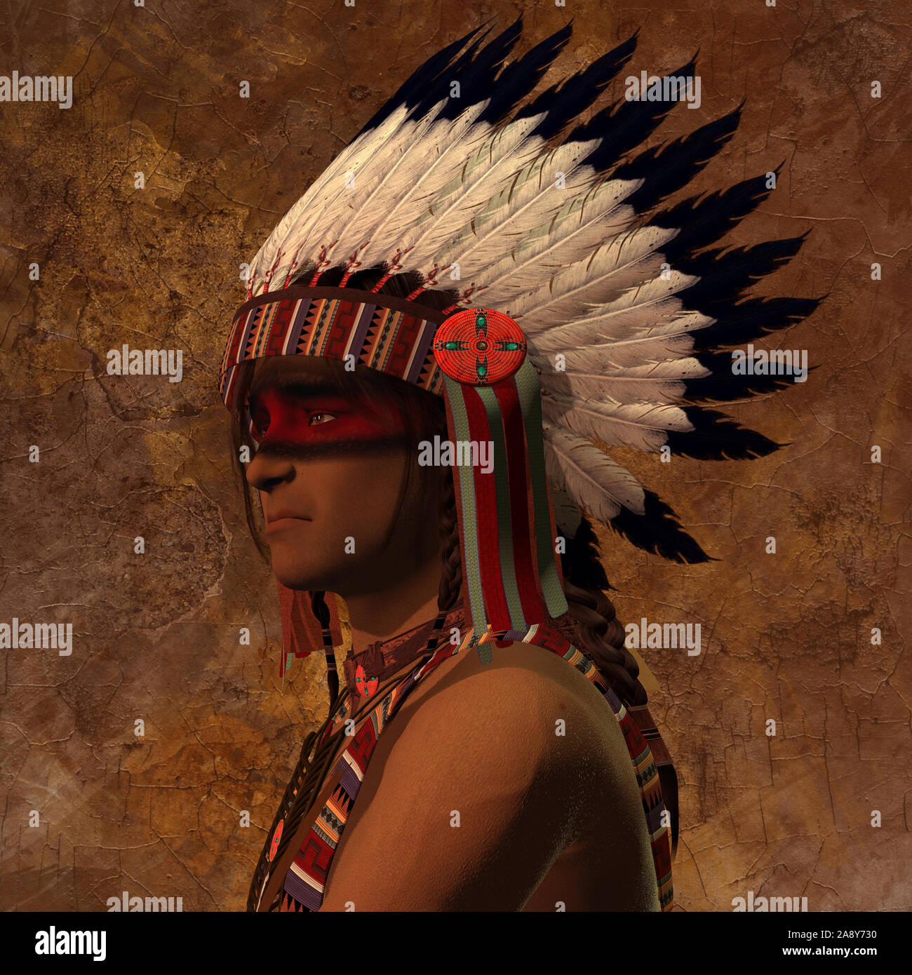Portrait de chef indien - l'American Indian est membre d'une civilisation qui était la chasse et la cueillette d'un groupe de personnes. Banque D'Images