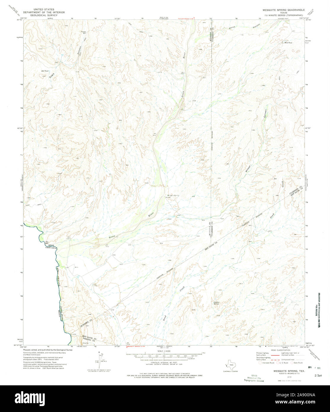 Carte TOPO USGS Texas TX Mesquite Spring 1097311972 Restauration 24000 Banque D'Images