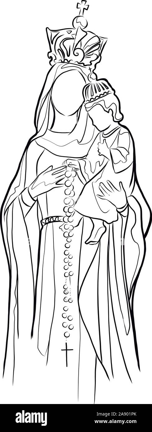 Vector illustration ou dessin de Notre Dame du Rosaire Vierge Marie Illustration de Vecteur