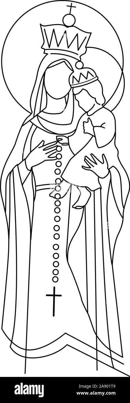 Vector illustration ou dessin de Notre Dame du Rosaire Vierge Marie Illustration de Vecteur