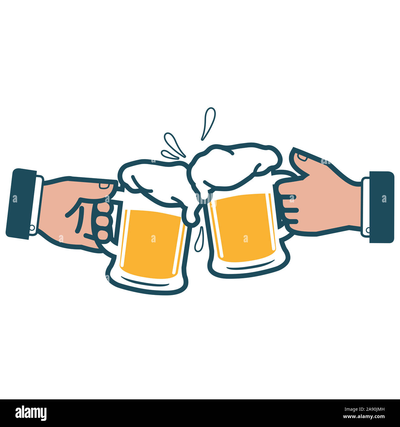 Hommes d'affaires tenant des verres de bière et griller. Icône des hommes d'affaires toast avec de la bière. Salutations avec des tasses à bière. Banque D'Images