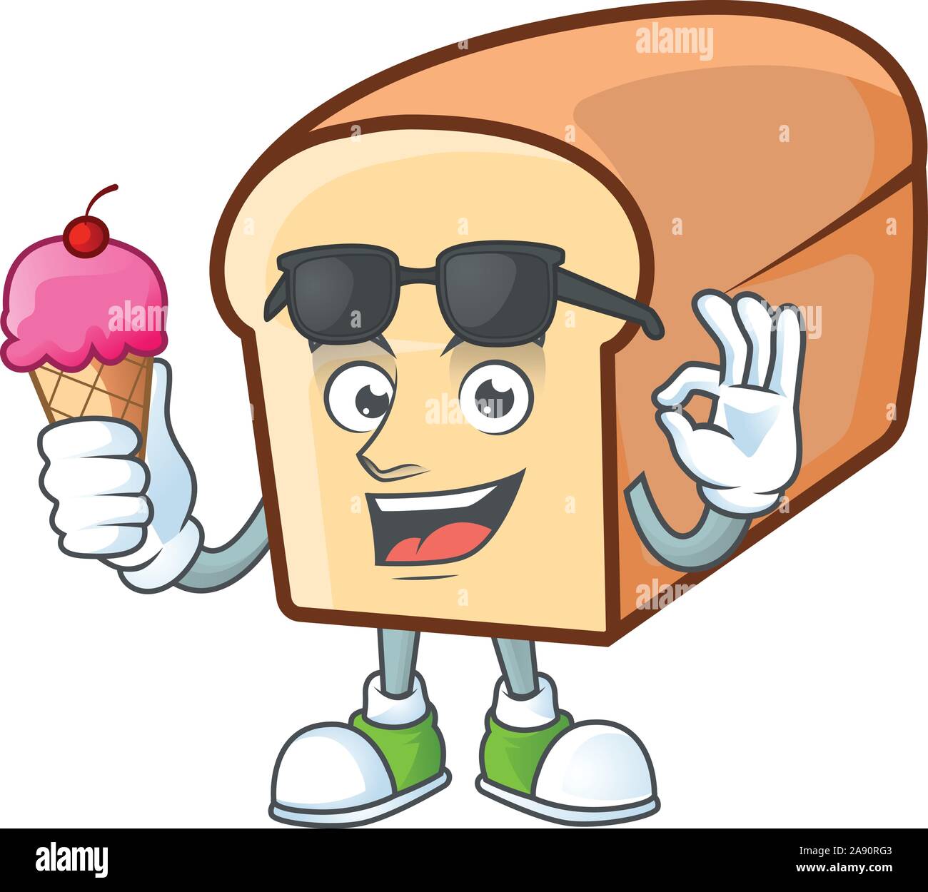 Le pain blanc avec de la crème glacée personnage de forme. Illustration de Vecteur