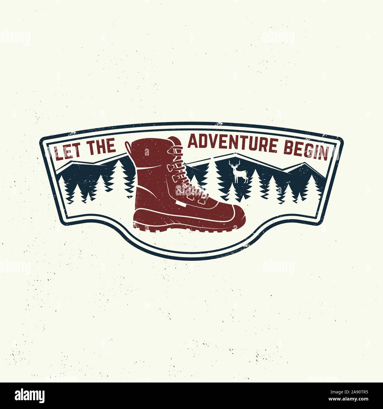 Laissez l'aventure commence slogan. Camp d'été. Vector illustration. Concept pour chemise ou imprimer, stamp ou tee. Typographie vintage design avec des bottes de randonnée, montagnes, ciel et forêt d'ossature. Illustration de Vecteur Laissez l'aventure commence slogan. Camp d'été. Vector illustration. Concept pour chemise ou imprimer, stamp ou tee. Typographie vintage design avec des bottes de randonnée, montagnes, ciel et forêt d'ossature. Illustration de Vecteur