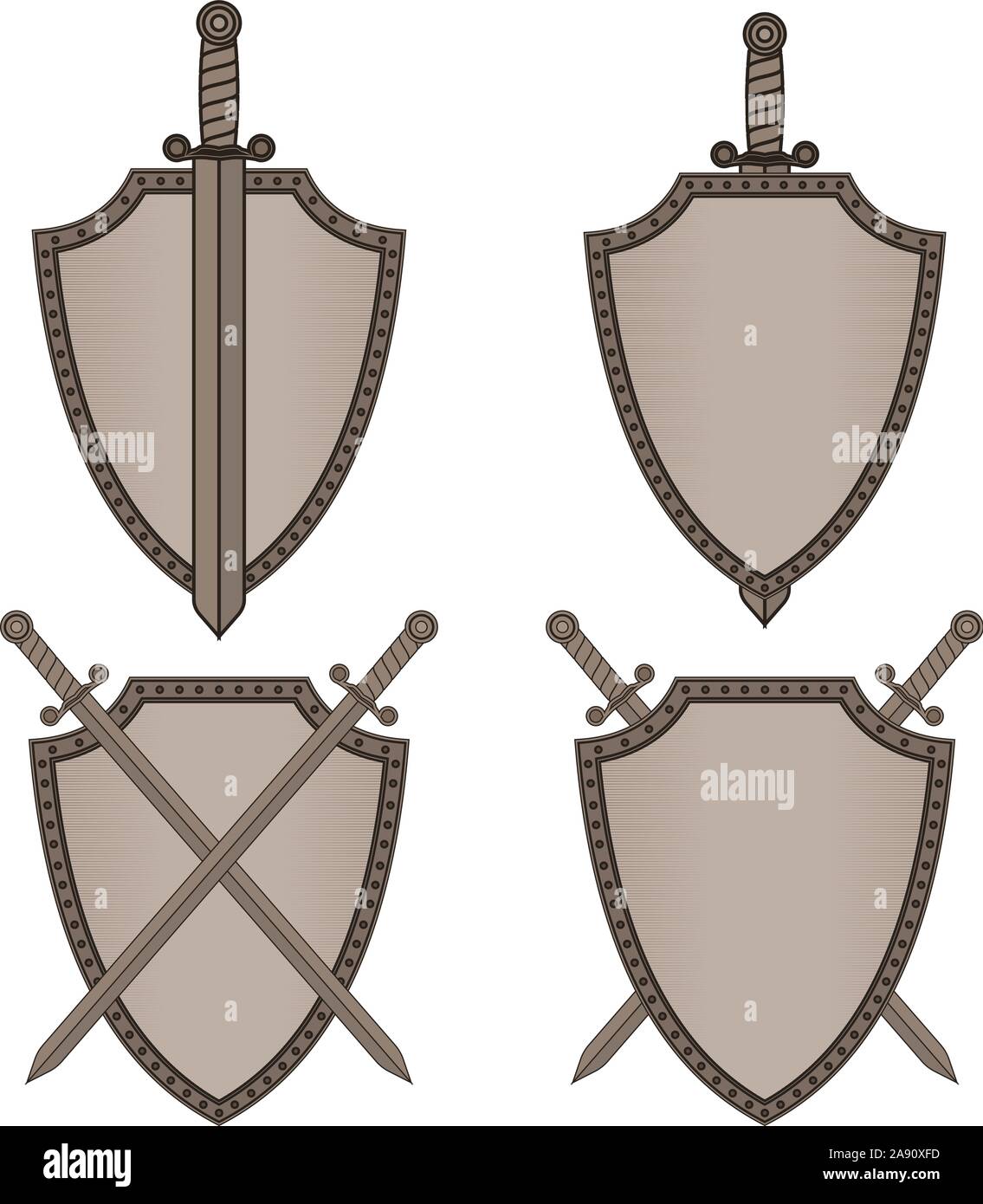 Bouclier et épées. Illustration de Vecteur