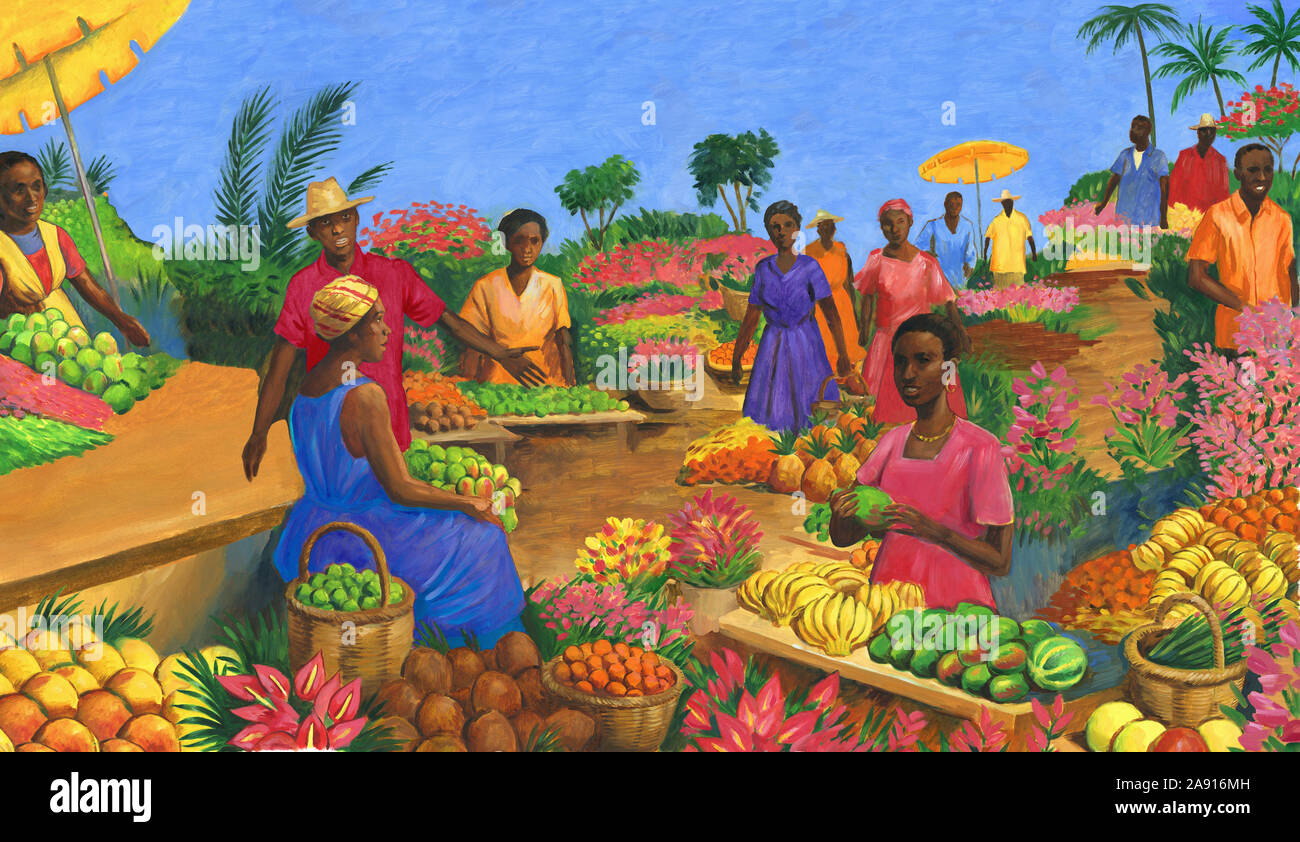 Le marché aux fruits colorés en Martinique Banque D'Images