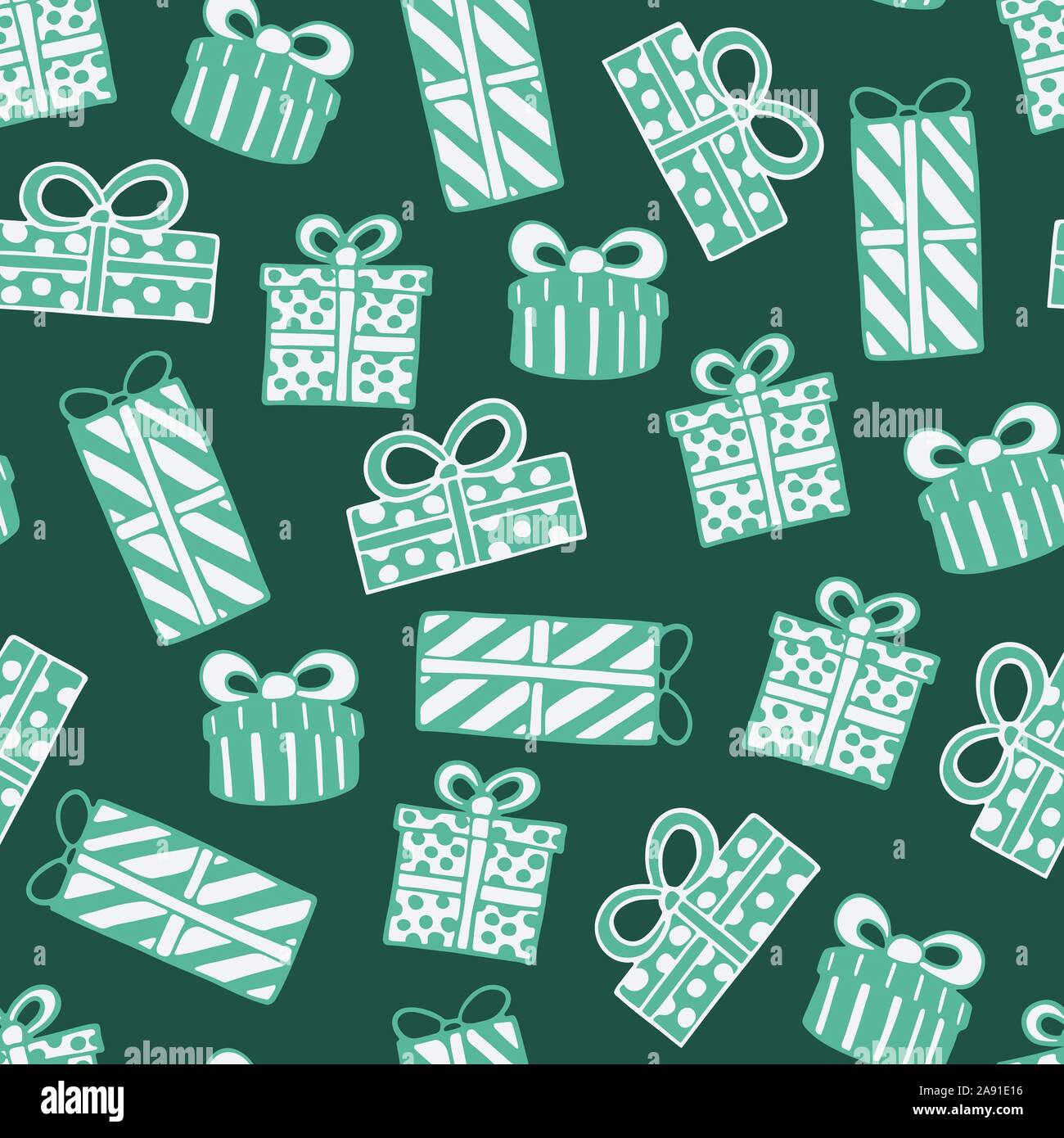 Modèle sans couture avec hand drawn doodle illustration de cadeaux de Noël. Nouvel An et vecteur de Noël présente. Tissu de fête. textile imprimer te Illustration de Vecteur