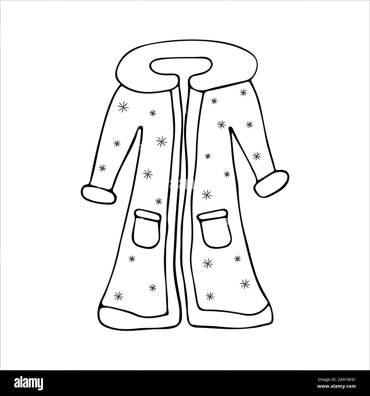 Santa Claus, vêtements de style doodle manteaux de fourrure. Illustration noir et blanc Illustration de Vecteur