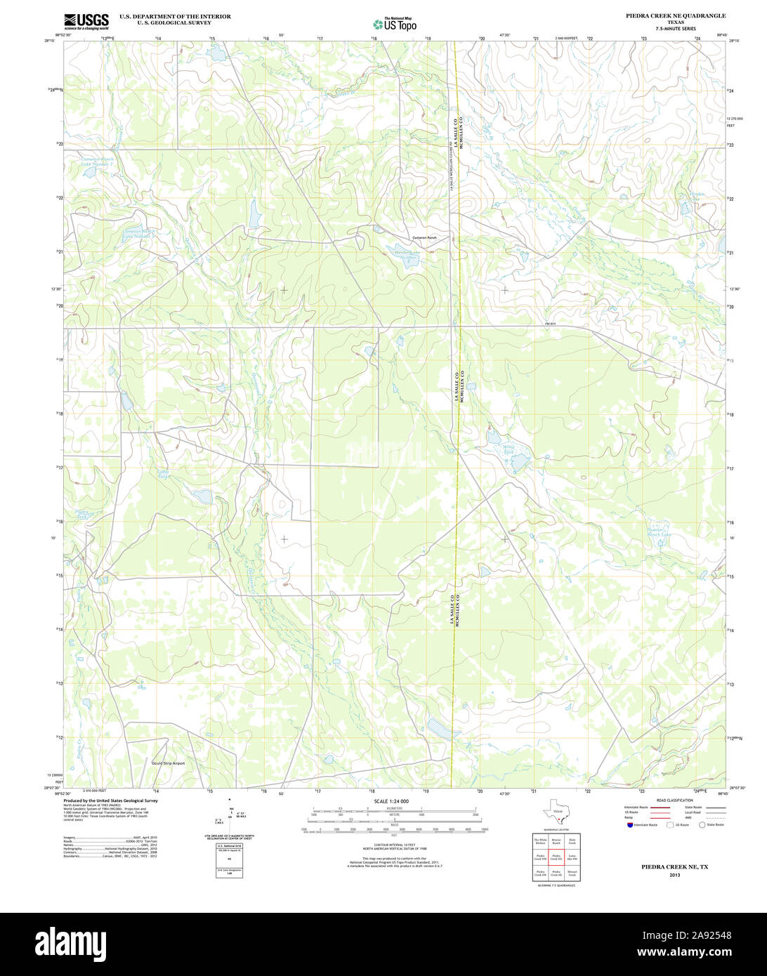 Carte TOPO USGS Texas TX Piedra Creek NE 20130103 Restauration TM Banque D'Images