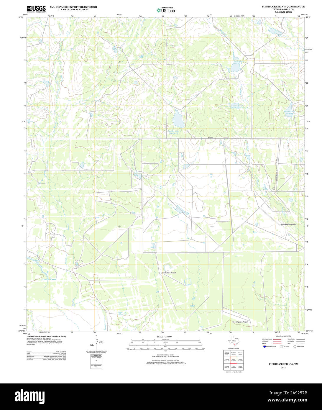 Carte TOPO USGS Texas TX Piedra Creek NW 20121218 Restauration TM Banque D'Images