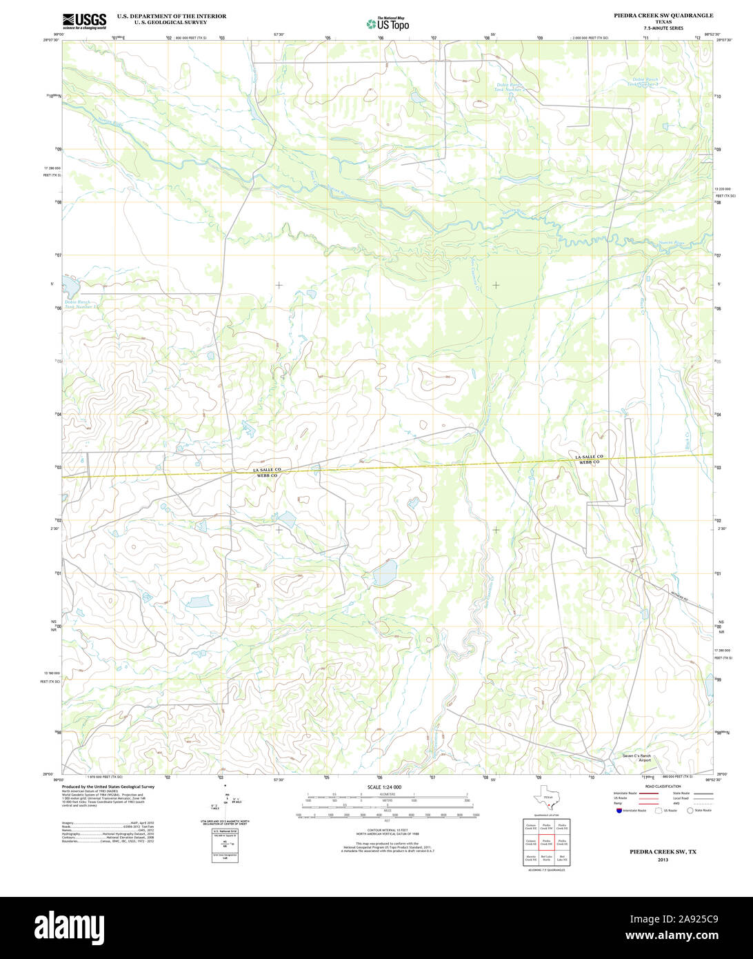Carte TOPO USGS Texas TX Piedra Creek SW 20130115 Restauration TM Banque D'Images
