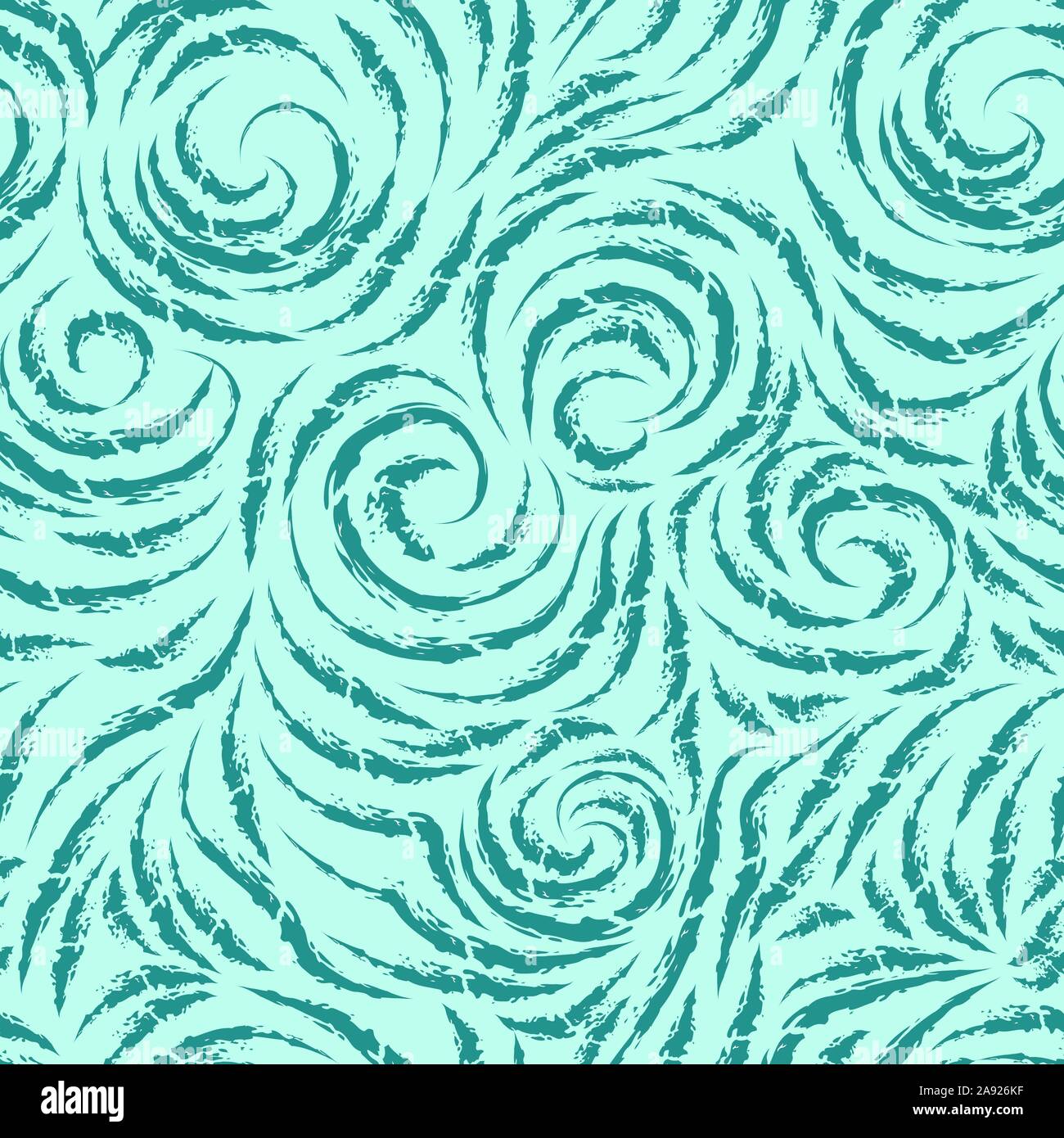 Modèle vectoriel en couleur turquoise. Motif transparent Marine faite d'éclaboussures et des vagues. La texture des spirales de boucles et de tourbillon. Illustration de Vecteur