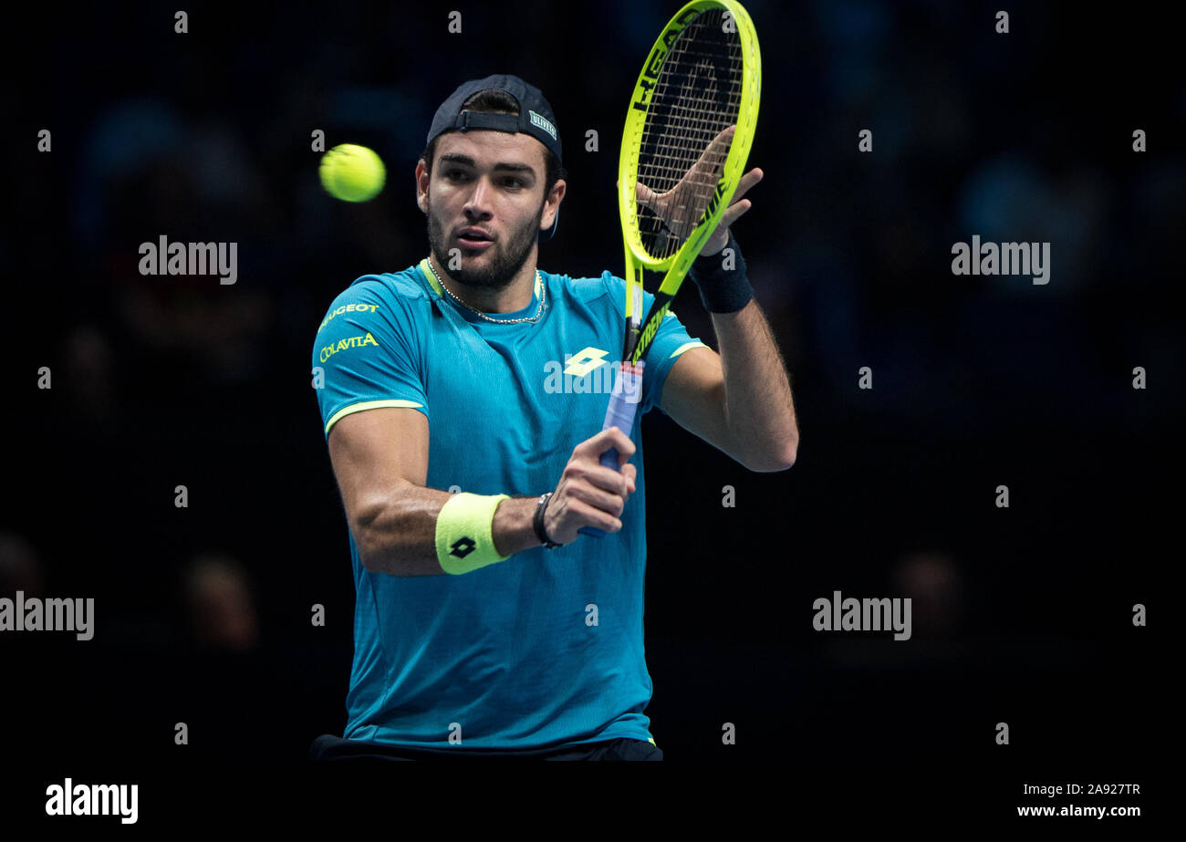 Londres, Royaume-Uni. 12 Nov, 2019. Matteo BERRETTINI (Italie) dans son 2e  match du tournoi à la ronde pendant jour 3 de la finale de Tennis ATP Nitto  Londres à l'O2, Londres, Angleterre