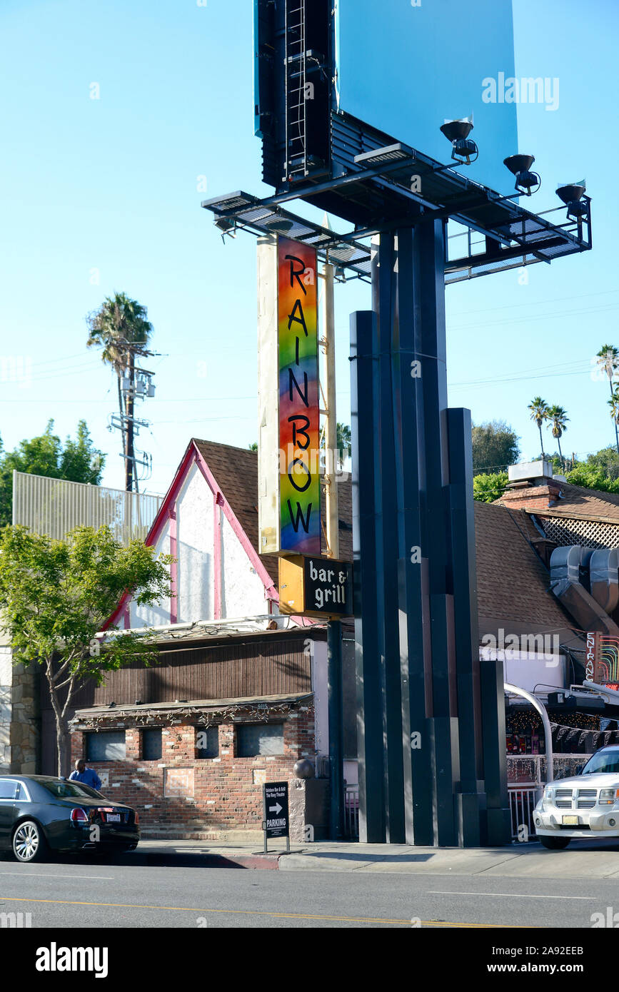 Rainbow Bar and Grill, restaurant et bar légendaire sur le Sunset Strip à West Hollywood. Accueil du regretté Motoerhead frontman Lemmy Kilmister Banque D'Images