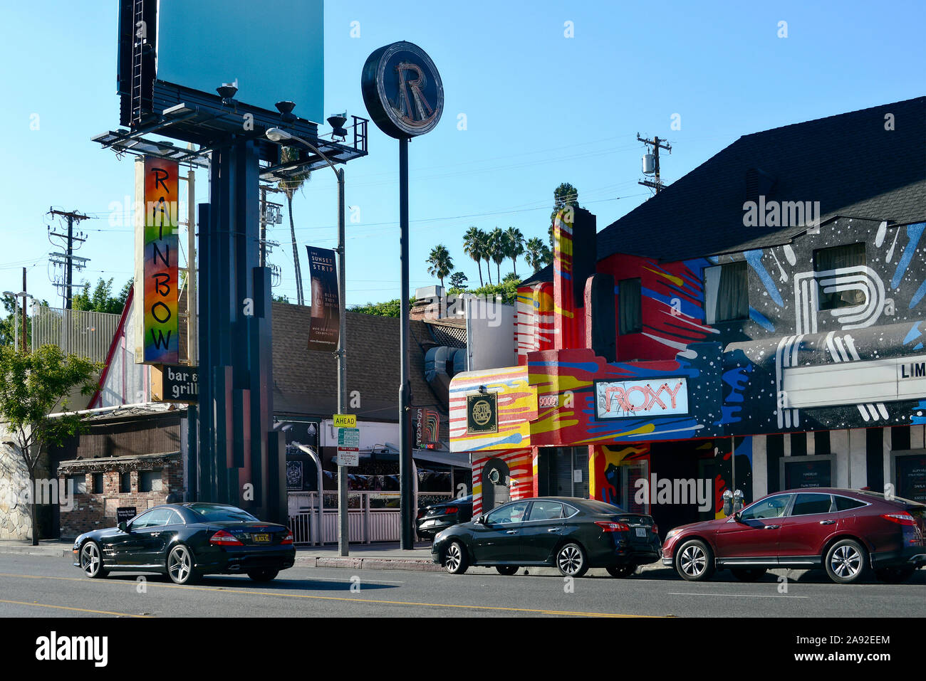 Un club de musique légendaire, Le Roxy Theatre et Rainbow Bar and Grill, un restaurant et un bar sur le Sunset Strip à West Hollywood, Los Angeles, États-Unis Banque D'Images