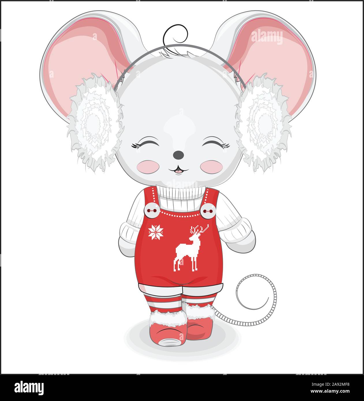 Petite Souris Rat Bebe Fille Symbole De L Annee En Blanc Chaud Pull Chaussures Collants A Rayures Et D Ecouteurs Photo En Dessin A La Main De Style Dessin Anime Pour Image Vectorielle