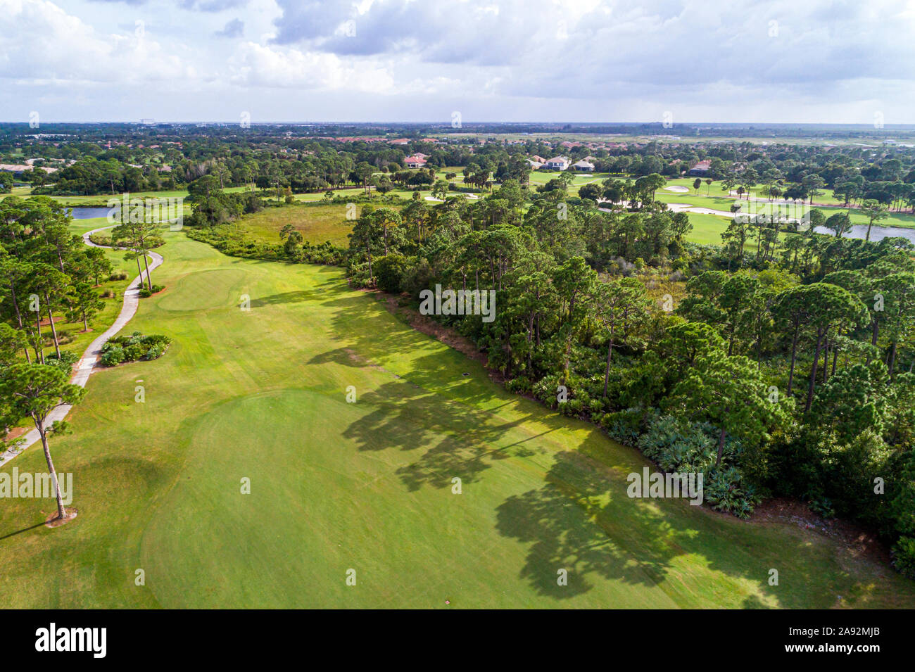 Floride, Port Pt Saint St Lucie, PGA Golf Club à PGA Village, parcours de golf Fairway AERIAL, FL190916d02 Banque D'Images