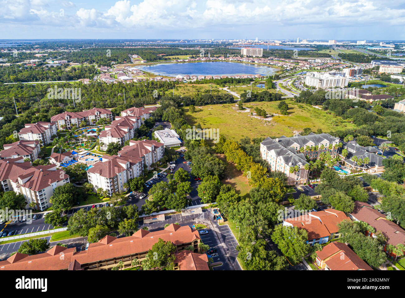 Orlando Florida, Grande Villas Resort by Diamond Resorts, Hawthorn Suites by Wyndham Orlando Lake Buena Vista, Ruby Lake Aerial, FL190916d06 Banque D'Images