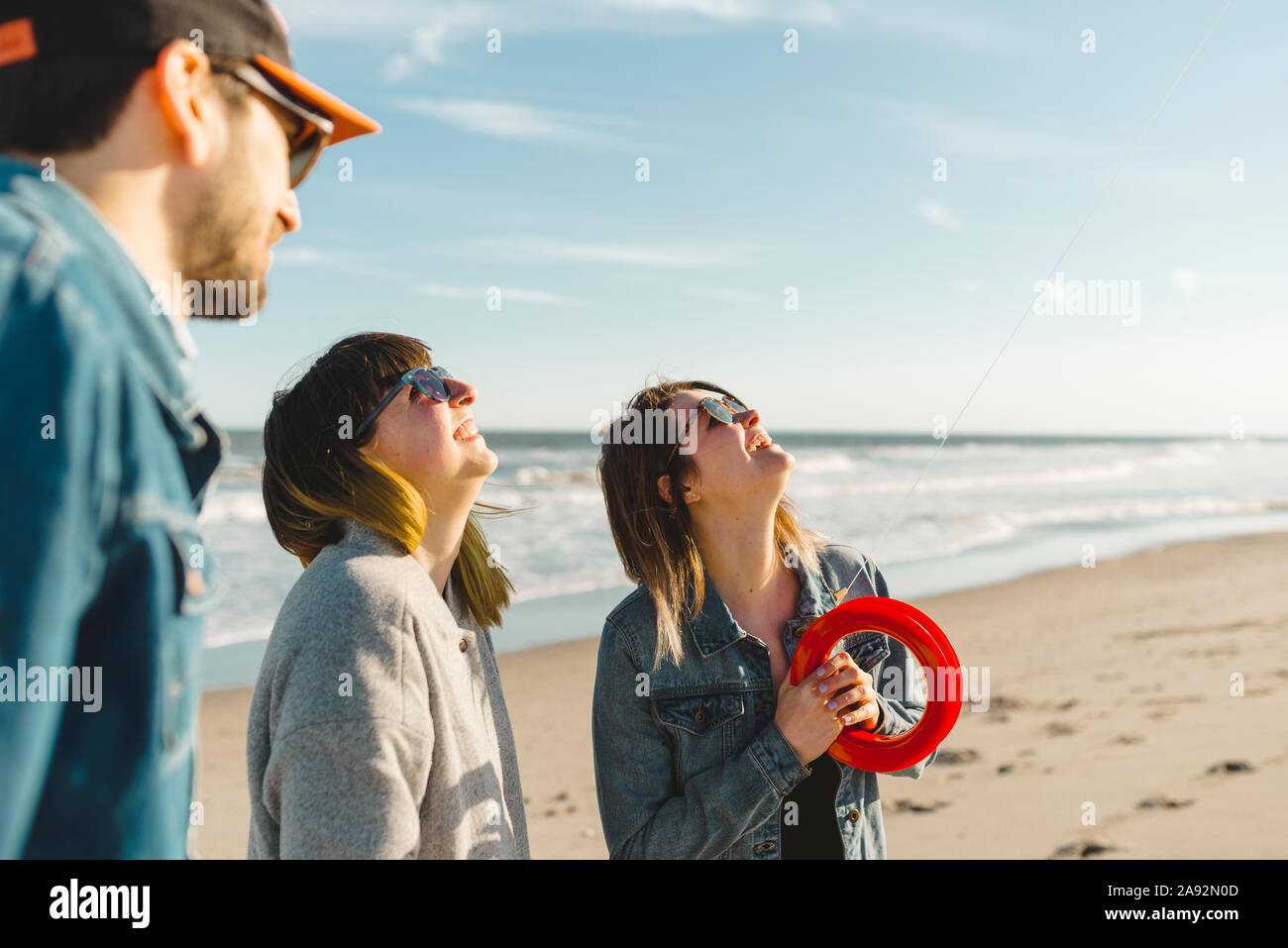 Happy friends on beach Banque D'Images