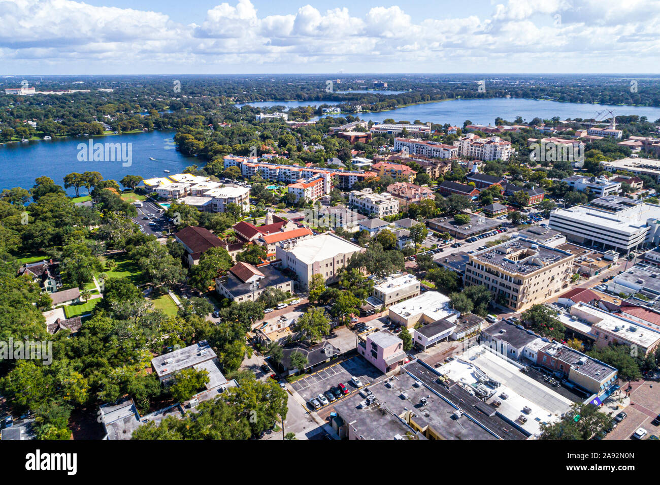 Winter Park Florida, Orlando, horizon de la ville, lac Virginia & Osceola, vue aérienne aérienne aérienne d'oiseau au-dessus, prise de photos en utilisant d'avoir d'autres vers le haut Banque D'Images