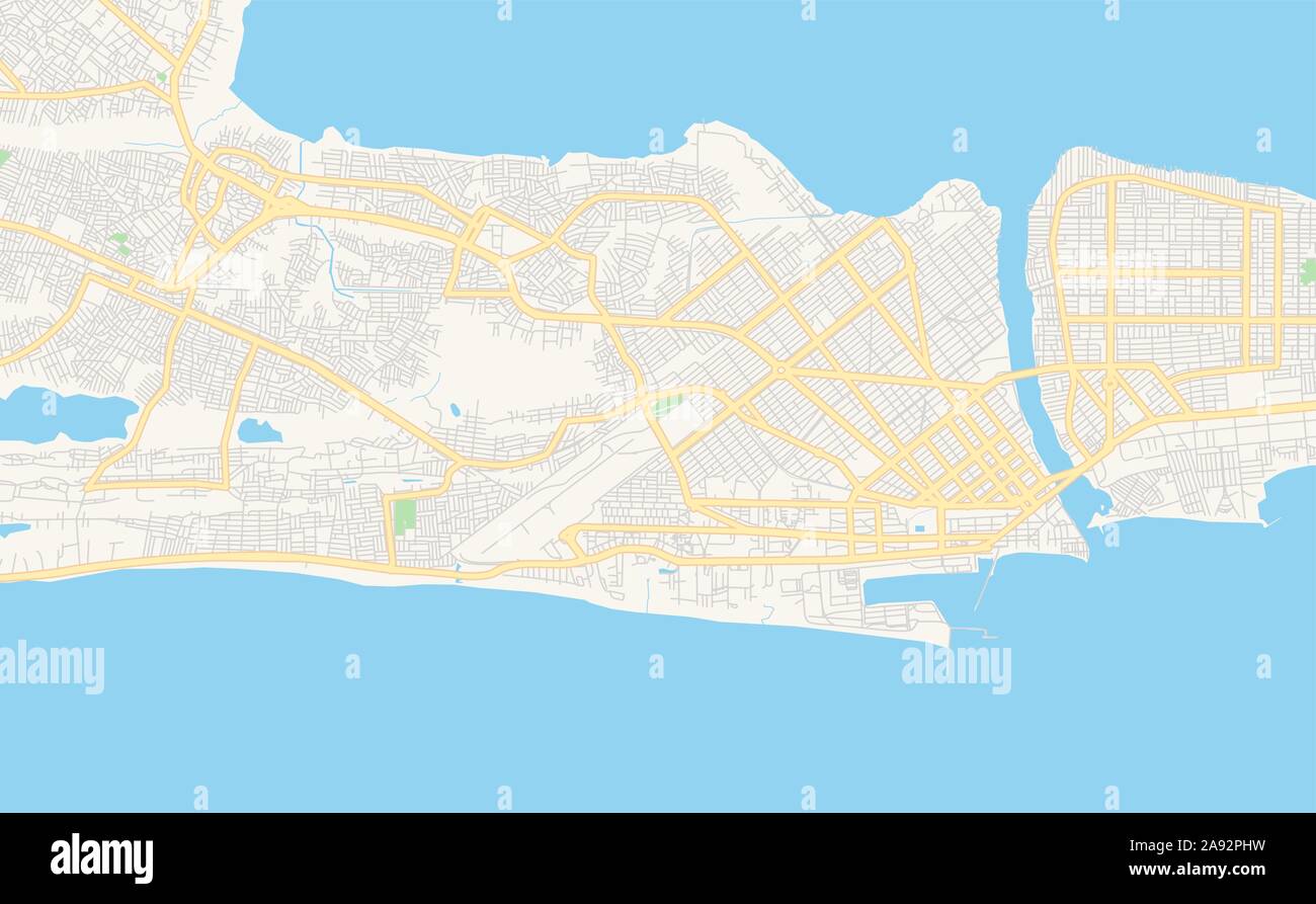Version imprimable La carte des rues de Cotonou, Bénin. Modèle de carte pour un usage en entreprise. Illustration de Vecteur