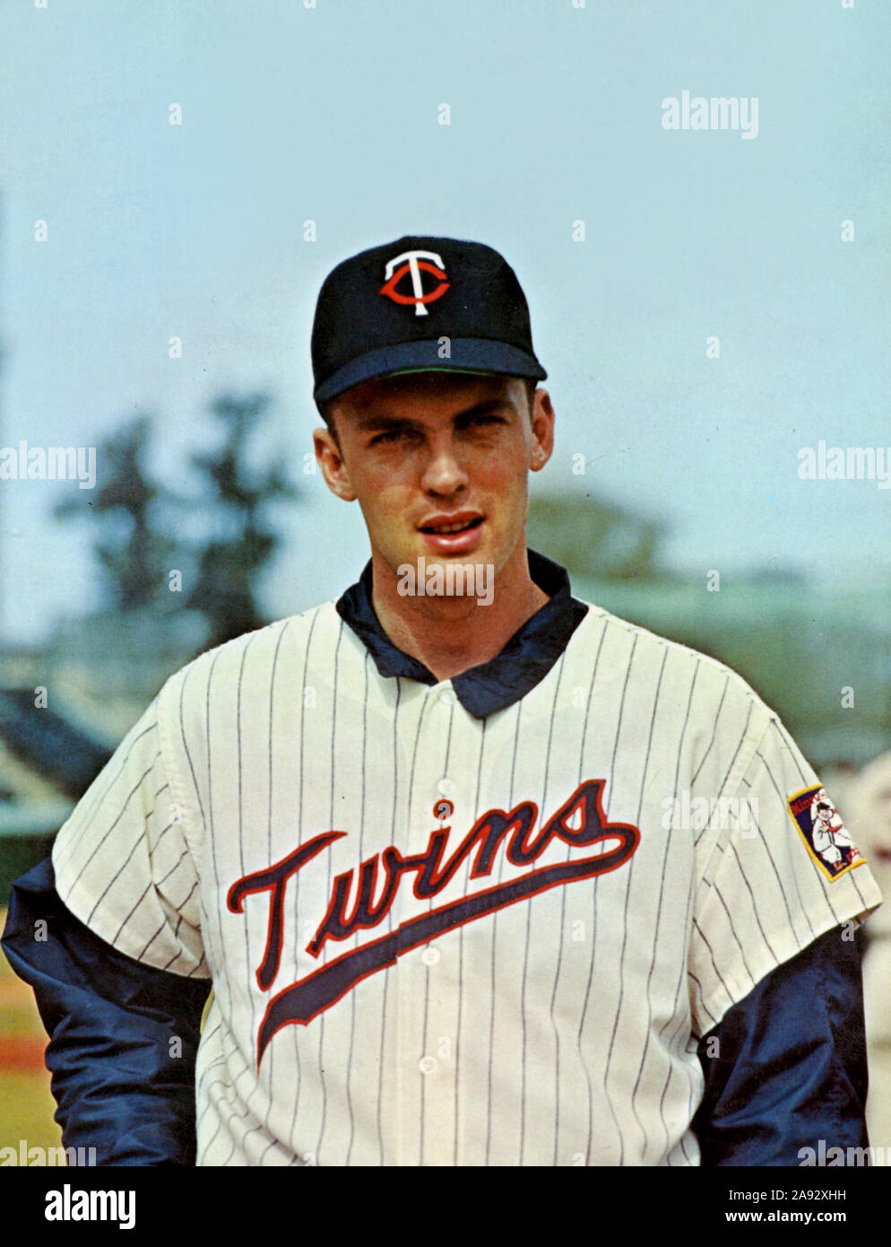 Couleur vintage photo souvenir de joueur de baseball Dean Chance avec les Twins du Minnesota vers 1960. Banque D'Images