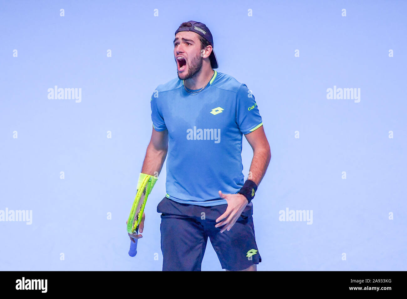 12 novembre 2019, Londres, Italie : matteo berettini ,ita,lors des finales ATP Nitto - des célibataires - Roger Federer Vs Matteo, Berrettin les Internationaux de tennis à Londres, l'Italie, le 12 novembre 2019 - LPS/Roberto Zanettin (crédit Image : © Roberto Zanettin/LPS via Zuma sur le fil) Banque D'Images