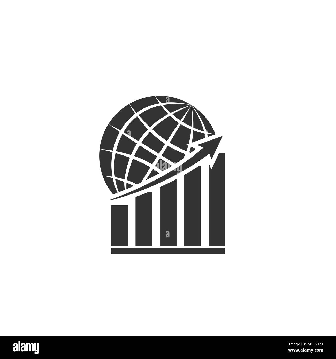 Déclin de l'économie mondiale. Graphique avec une flèche vers le haut sur l'arrière-plan de la planète. Illustration de Vecteur