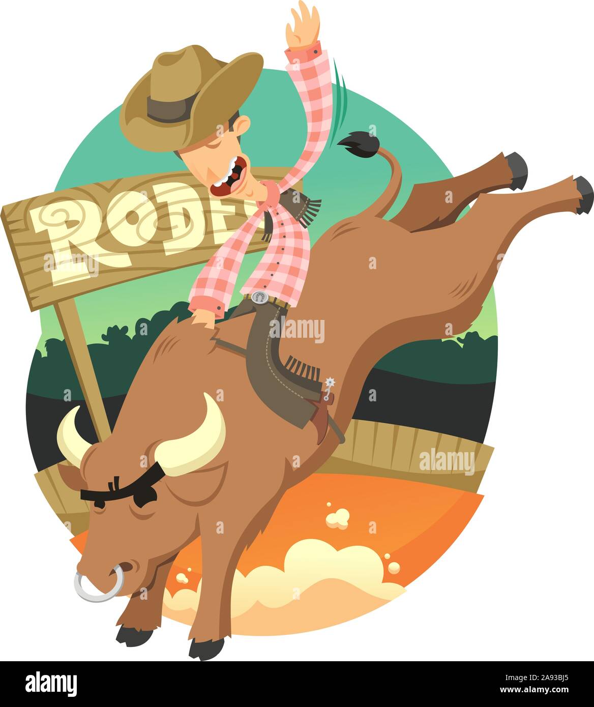 Rodeo Cowboy bull riding Illustration de Vecteur