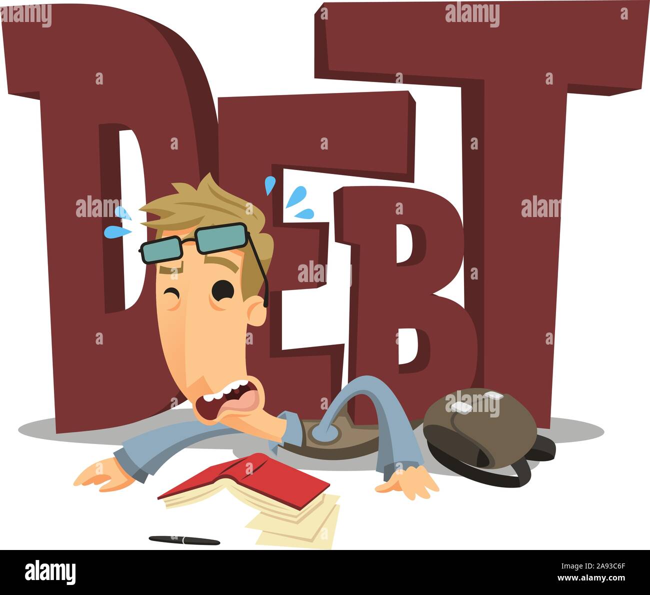 La dette des étudiants écrasés par cartoon vector illustration Illustration de Vecteur