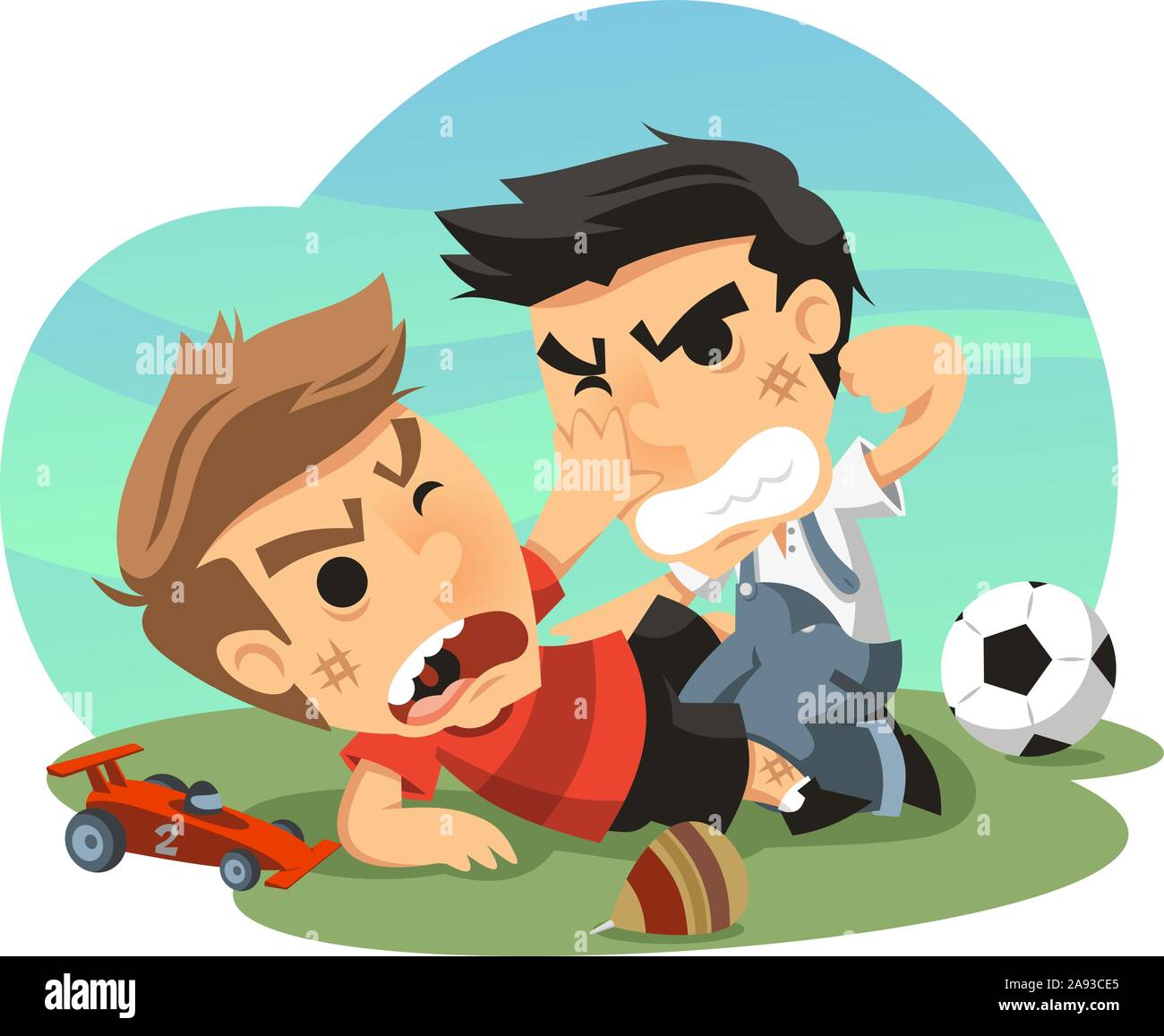 Deux petits garçons lutte vector cartoon illustration Illustration de Vecteur
