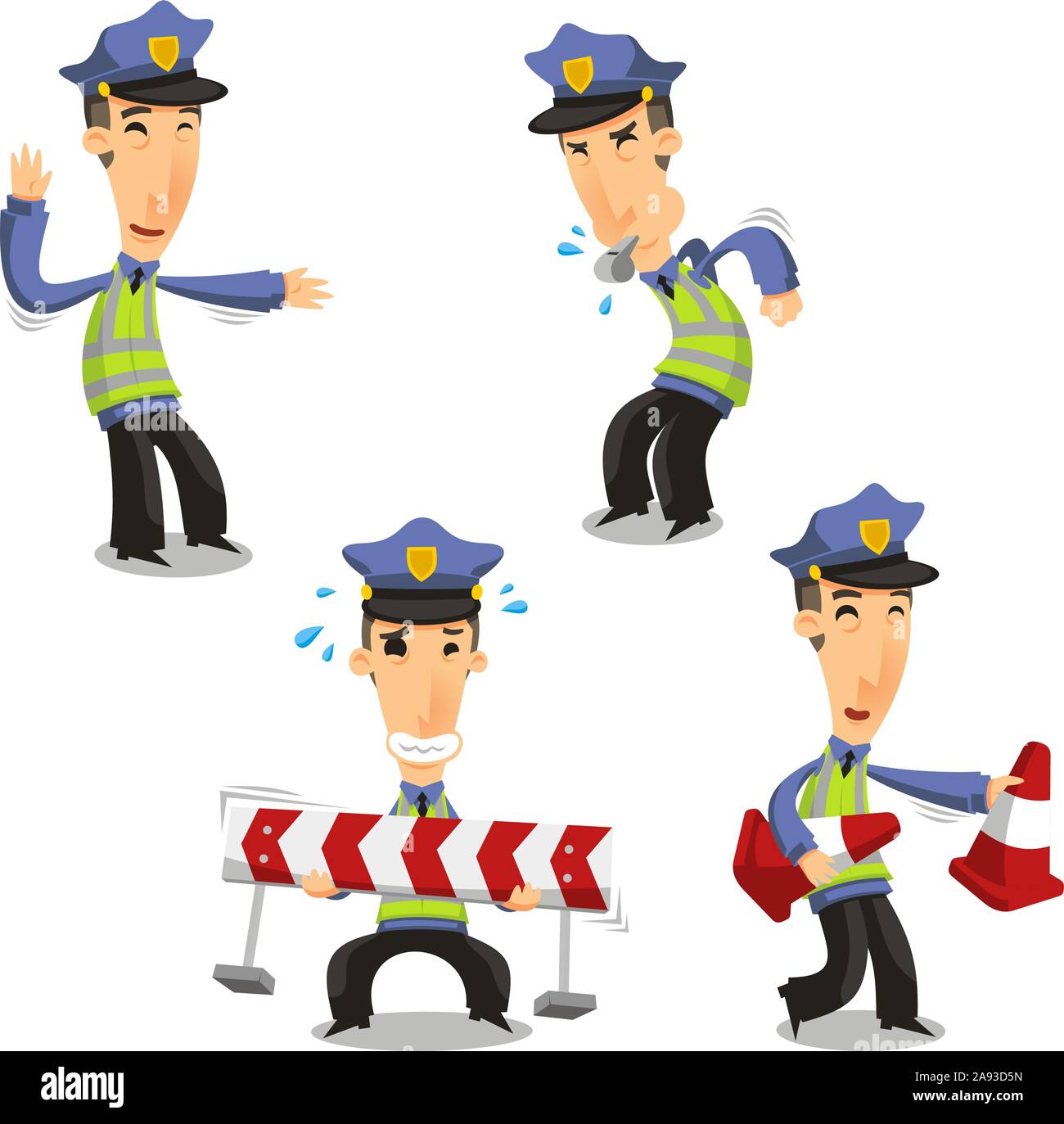 La Police de la circulation avec sifflet cone et barrière Illustration de Vecteur